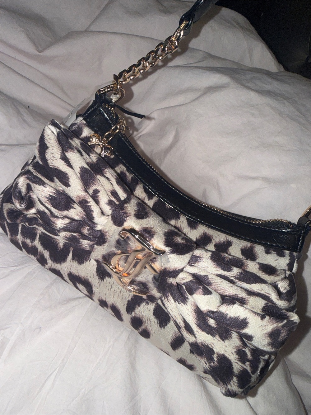 NWT Juicy Couture Leopard Print Bow Shoulder Bag in Black and White